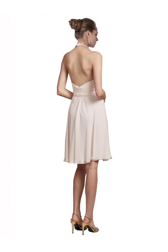 Vendeurs de Rose crème Trapèze Licou Col V Mousseline Courte Robes demoiselle d'honneur / Robes de cocktail