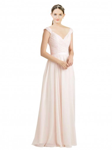 Vendeurs de Rose crème Trapèze Mousseline Dentelle Longue Robes demoiselle d'honneur