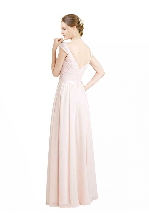 Vendeurs de Rose crème Trapèze Mousseline Dentelle Longue Robes demoiselle d'honneur