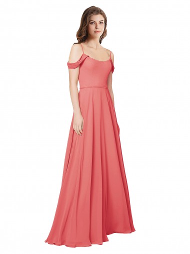 Vendeurs de Rose du Désert Trapèze Épaule Dénudée Mousseline Longue Robes demoiselle d'honneur