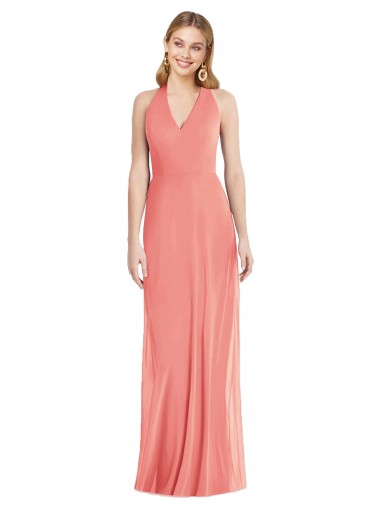 Vendeurs de Rose du Désert Trompette Licou Col V Mousseline Longue Formelles Robes demoiselle d'honneur / Robes de soirée