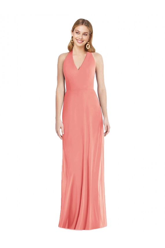 Vendeurs de Rose du Désert Trompette Licou Col V Mousseline Longue Formelles Robes demoiselle d'honneur / Robes de soirée
