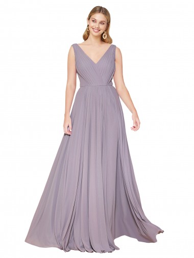 Vendeurs de Rose poudré Trapèze Col V Mousseline Longue Formelles Robes demoiselle d'honneur / Robes de soirée / Robes de bal