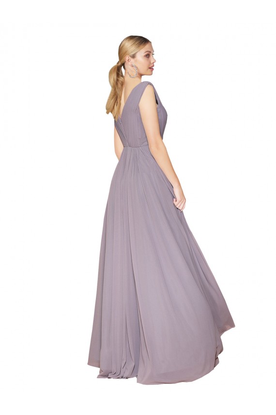 Vendeurs de Rose poudré Trapèze Col V Mousseline Longue Formelles Robes demoiselle d'honneur / Robes de soirée / Robes de bal
