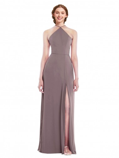 Vendeurs de Rose poudré Trapèze Licou Mousseline Longue Formelles Robes demoiselle d'honneur / Robes de soirée