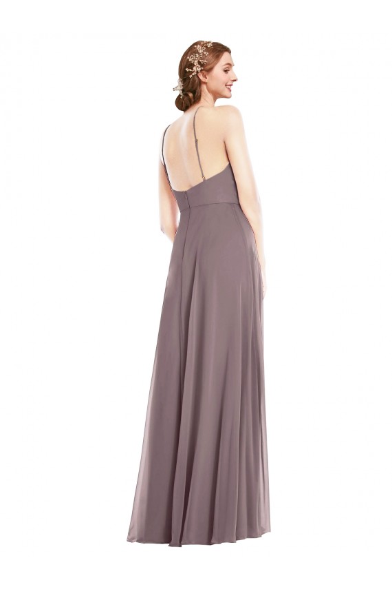 Vendeurs de Rose poudré Trapèze Licou Mousseline Longue Formelles Robes demoiselle d'honneur / Robes de soirée