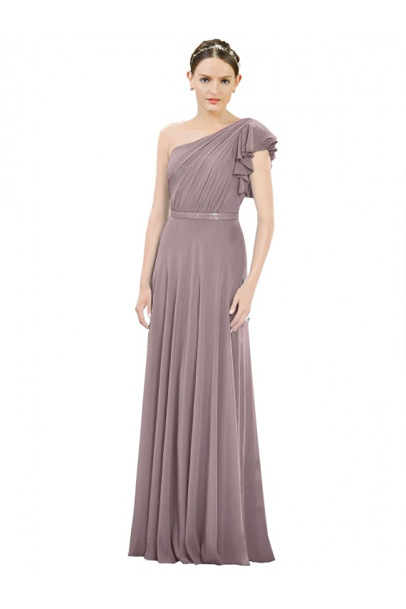 Vendeurs de Rose poudré Trapèze Mousseline Longue Robes demoiselle d'honneur