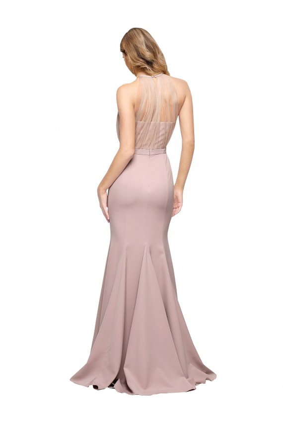 Vendeurs de Rose poussiéreux Fourreau Col Haut Balayage train Crêpe Stretch Longue Formelles Robes demoiselle d'honneur / Robes de soirée / Robes de bal