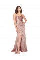 Vendeurs de Rose poussiéreux Fourreau Col V Satiné Soyeux Longue Formelles Robes demoiselle d'honneur / Robes de soirée / Robes de bal