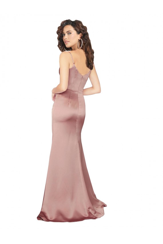 Vendeurs de Rose poussiéreux Fourreau Col V Satiné Soyeux Longue Formelles Robes demoiselle d'honneur / Robes de soirée / Robes de bal