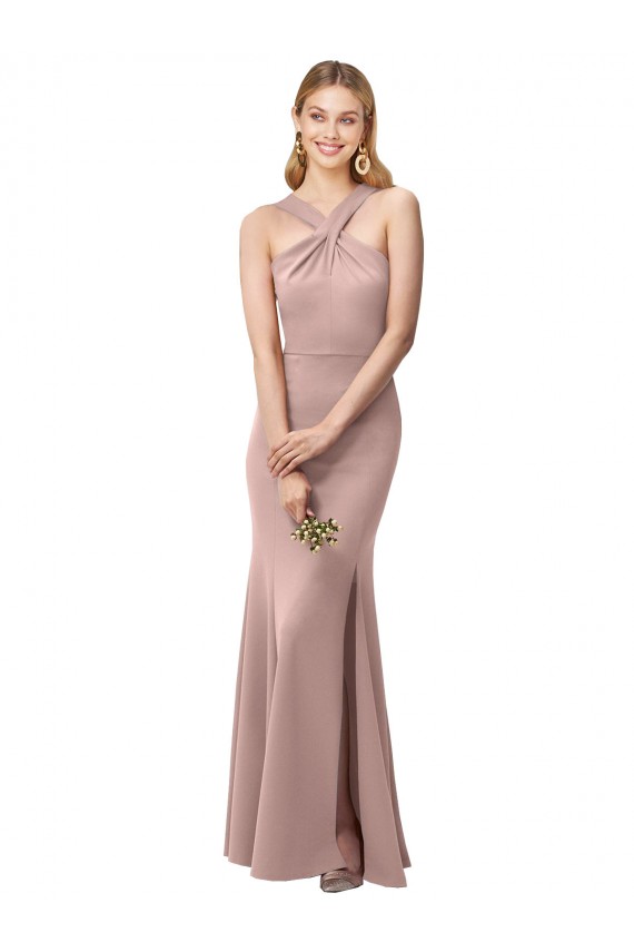 Vendeurs de Rose poussiéreux Fourreau Licou Col Haut Crêpe Stretch Longue Robes demoiselle d'honneur / Robes de bal