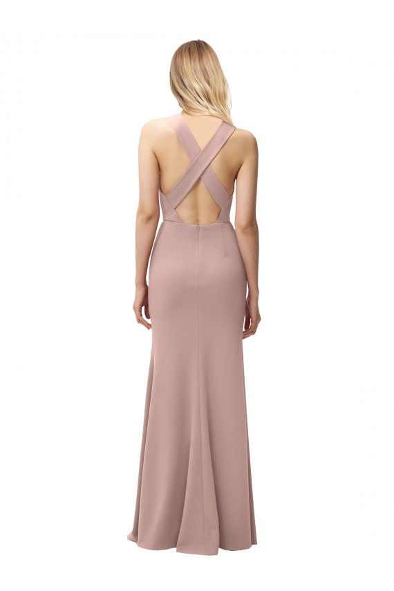 Vendeurs de Rose poussiéreux Fourreau Licou Col Haut Crêpe Stretch Longue Robes demoiselle d'honneur / Robes de bal