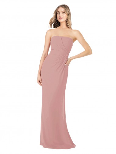 Vendeurs de Rose poussiéreux Fourreau Sans bretelle Mousseline Longue Robes demoiselle d'honneur