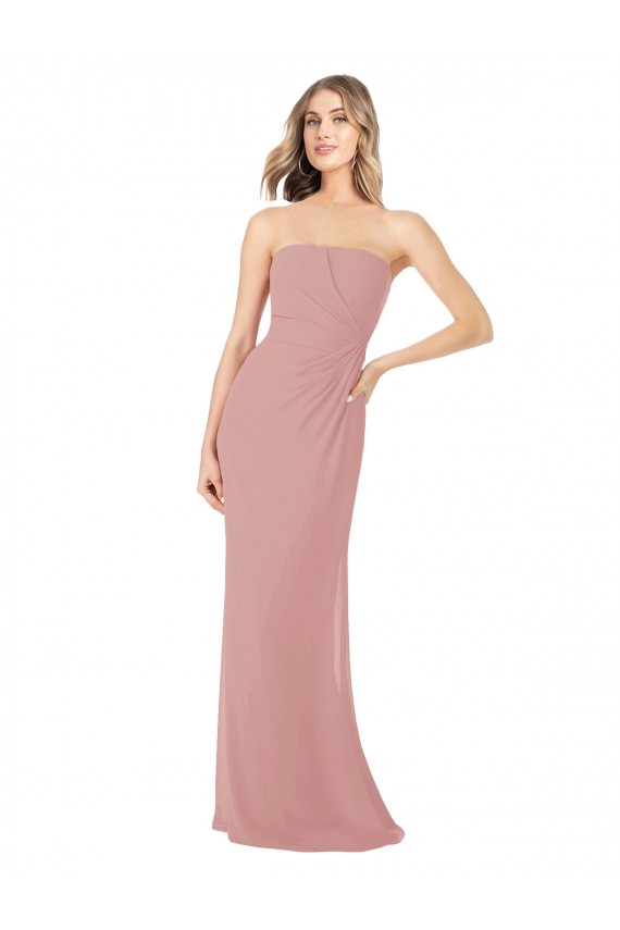Vendeurs de Rose poussiéreux Fourreau Sans bretelle Mousseline Longue Robes demoiselle d'honneur
