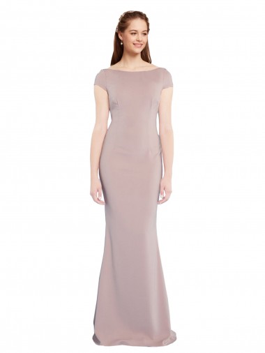 Vendeurs de Rose poussiéreux Sirène Col Bateau Crêpe Stretch Longue Formelles Robes demoiselle d'honneur / Robes de soirée / Robes de bal