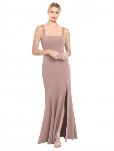 Vendeurs de Rose poussiéreux Sirène Col Carré Col Haut Crêpe Stretch Longue Robes demoiselle d'honneur / Robes de bal
