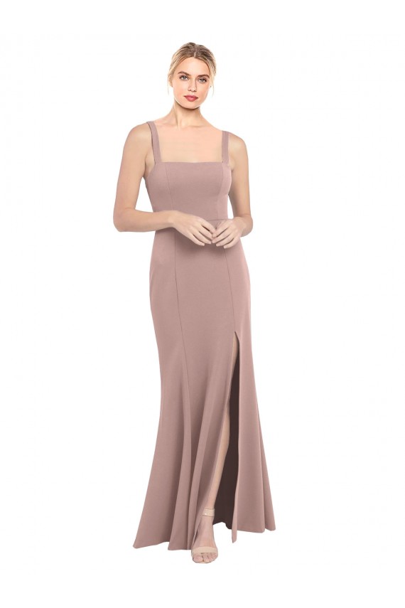Vendeurs de Rose poussiéreux Sirène Col Carré Col Haut Crêpe Stretch Longue Robes demoiselle d'honneur / Robes de bal