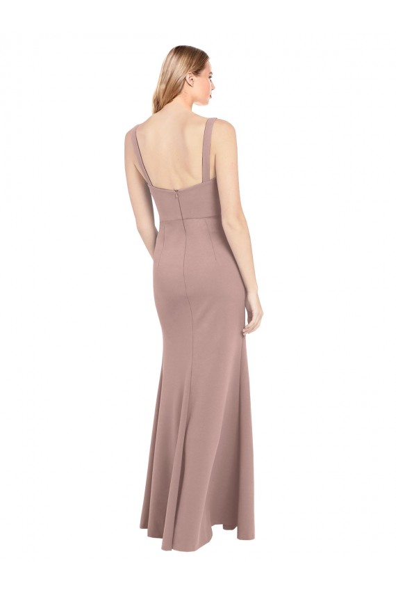 Vendeurs de Rose poussiéreux Sirène Col Carré Col Haut Crêpe Stretch Longue Robes demoiselle d'honneur / Robes de bal