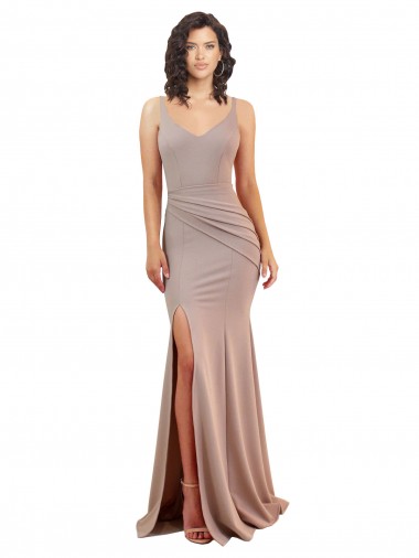 Vendeurs de Rose poussiéreux Sirène Col V Crêpe Stretch Longue Formelles Robes demoiselle d'honneur / Robes de soirée / Robes de bal