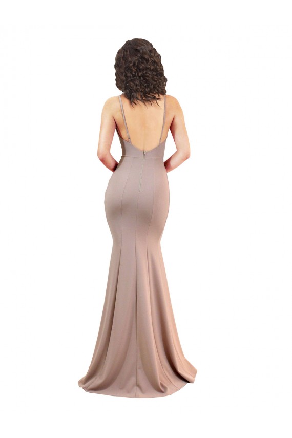Vendeurs de Rose poussiéreux Sirène Col V Crêpe Stretch Longue Formelles Robes demoiselle d'honneur / Robes de soirée / Robes de bal