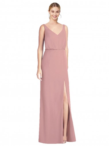 Vendeurs de Rose poussiéreux Sirène Col V Mousseline Longue Robes demoiselle d'honneur