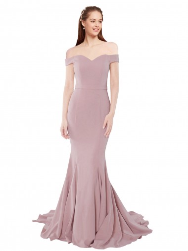 Vendeurs de Rose poussiéreux Sirène Épaule Dénudée Balayage train Crêpe Stretch Longue Formelles Robes demoiselle d'honneur / Robes de soirée / Robes de bal