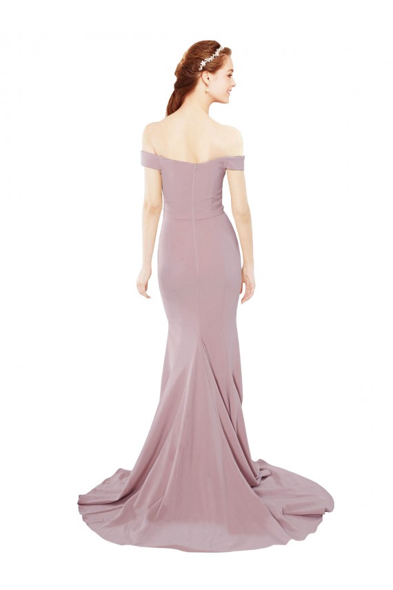 Vendeurs de Rose poussiéreux Sirène Épaule Dénudée Balayage train Crêpe Stretch Longue Formelles Robes demoiselle d'honneur / Robes de soirée / Robes de bal