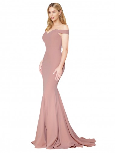 Vendeurs de Rose poussiéreux Sirène Épaule Dénudée Balayage train Crêpe Stretch Longue Formelles Robes demoiselle d'honneur / Robes de soirée / Robes de bal