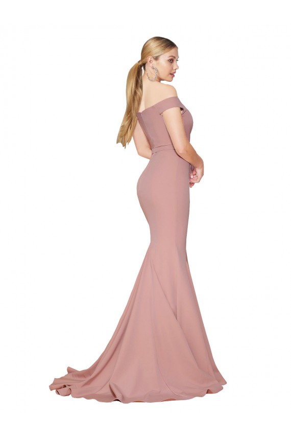Vendeurs de Rose poussiéreux Sirène Épaule Dénudée Balayage train Crêpe Stretch Longue Formelles Robes demoiselle d'honneur / Robes de soirée / Robes de bal