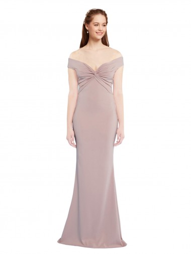 Vendeurs de Rose poussiéreux Sirène Épaule Dénudée Col V Crêpe Stretch Longue Formelles Robes demoiselle d'honneur / Robes de soirée / Robes de bal