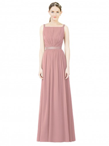 Vendeurs de Rose poussiéreux Trapèze Col Haut Mousseline Longue Robes demoiselle d'honneur