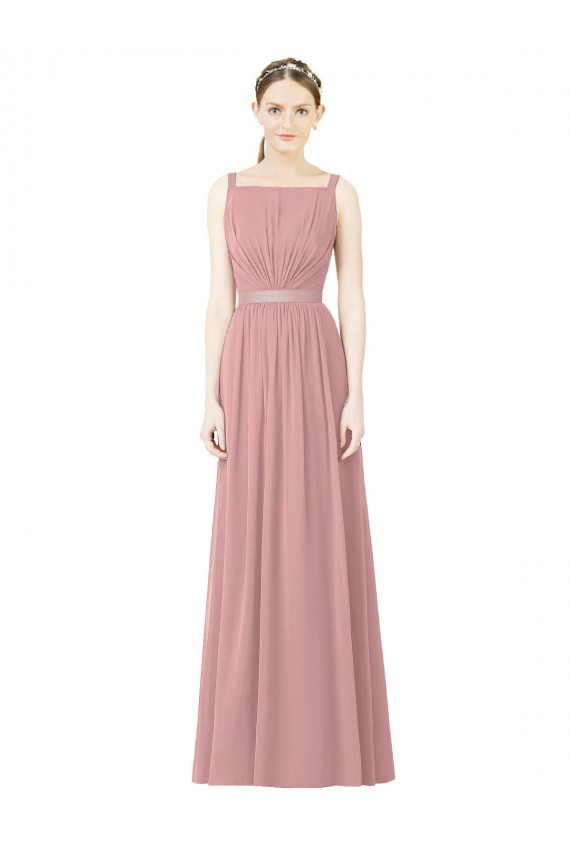 Vendeurs de Rose poussiéreux Trapèze Col Haut Mousseline Longue Robes demoiselle d'honneur
