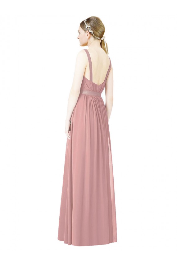 Vendeurs de Rose poussiéreux Trapèze Col Haut Mousseline Longue Robes demoiselle d'honneur