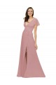 Vendeurs de Rose poussiéreux Trapèze Col V Mousseline Longue Robes demoiselle d'honneur
