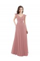 Vendeurs de Rose poussiéreux Trapèze Col V Mousseline Longue Robes demoiselle d'honneur