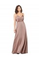 Vendeurs de Rose poussiéreux Trapèze Col V Satiné Soyeux Longue Formelles Robes demoiselle d'honneur / Robes de soirée