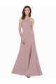 Vendeurs de Rose poussiéreux Trapèze Col bijou Col Haut Crêpe Stretch Longue Robes demoiselle d'honneur / Robes de bal