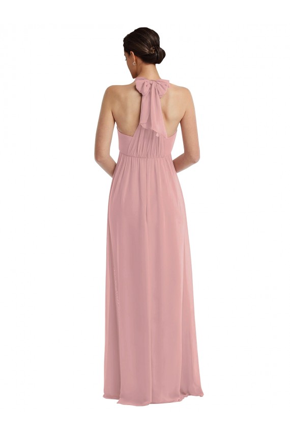 Vendeurs de Rose poussiéreux Trapèze Licou Mousseline Longue Robes demoiselle d'honneur