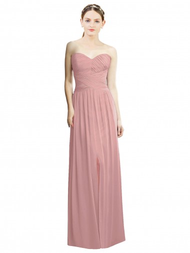 Vendeurs de Rose poussiéreux Trapèze Sans bretelle Mousseline Longue Formelles Robes demoiselle d'honneur / Robes de soirée