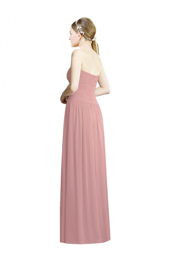 Vendeurs de Rose poussiéreux Trapèze Sans bretelle Mousseline Longue Formelles Robes demoiselle d'honneur / Robes de soirée