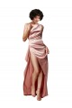 Vendeurs de Rose poussiéreux Trapèze Satiné Soyeux Longue Formelles Robes demoiselle d'honneur / Robes de soirée / Robes de bal