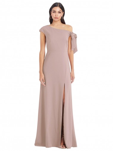 Vendeurs de Rose poussiéreux Trapèze Épaule Dénudée Crêpe Stretch Longue Formelles Robes demoiselle d'honneur / Robes de soirée / Robes de bal