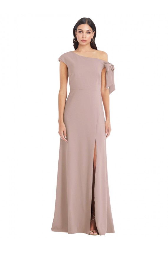 Vendeurs de Rose poussiéreux Trapèze Épaule Dénudée Crêpe Stretch Longue Formelles Robes demoiselle d'honneur / Robes de soirée / Robes de bal