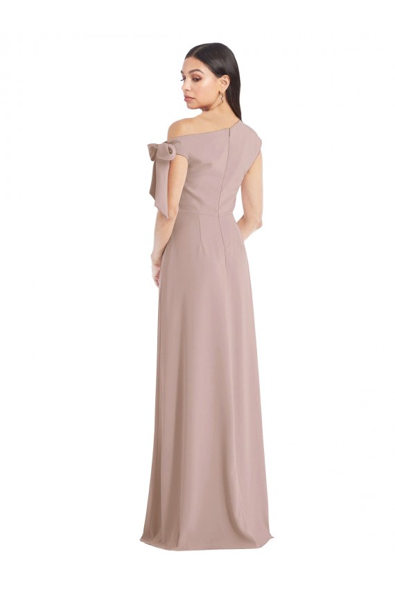 Vendeurs de Rose poussiéreux Trapèze Épaule Dénudée Crêpe Stretch Longue Formelles Robes demoiselle d'honneur / Robes de soirée / Robes de bal