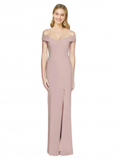 Vendeurs de Rose poussiéreux Trompette Épaule Dénudée Crêpe Stretch Longue Robes demoiselle d'honneur / Robes de bal