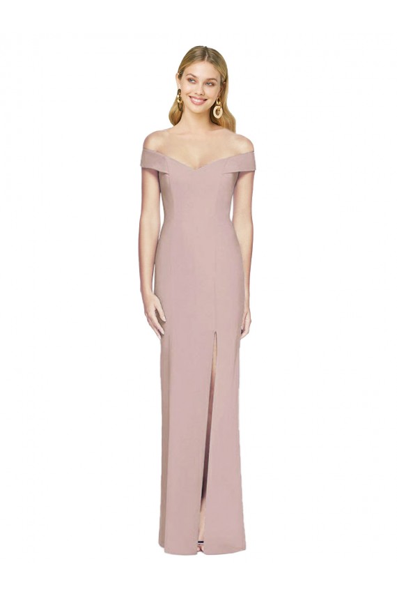 Vendeurs de Rose poussiéreux Trompette Épaule Dénudée Crêpe Stretch Longue Robes demoiselle d'honneur / Robes de bal