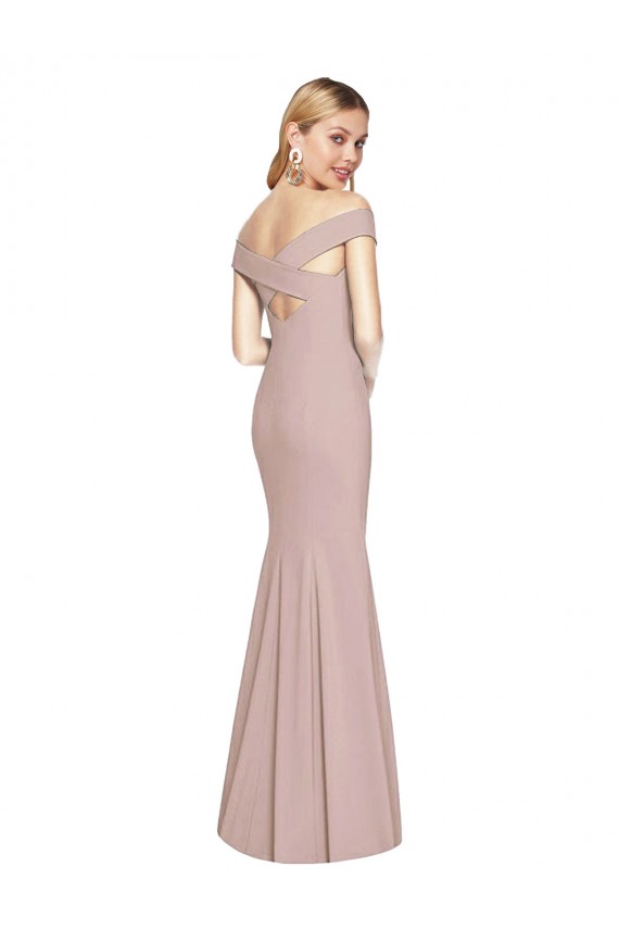 Vendeurs de Rose poussiéreux Trompette Épaule Dénudée Crêpe Stretch Longue Robes demoiselle d'honneur / Robes de bal