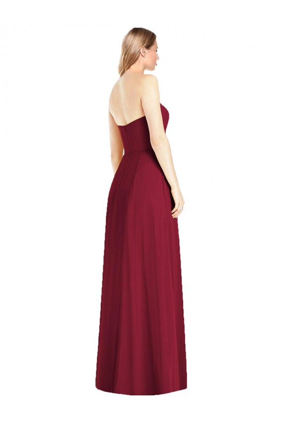 Vendeurs de Rose vif Trompette Col V Sans bretelle Mousseline Longue Robes demoiselle d'honneur