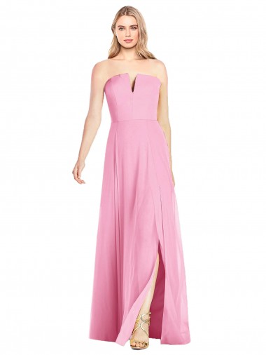 Vendeurs de Rose vif Trompette Col V Sans bretelle Mousseline Longue Robes demoiselle d'honneur