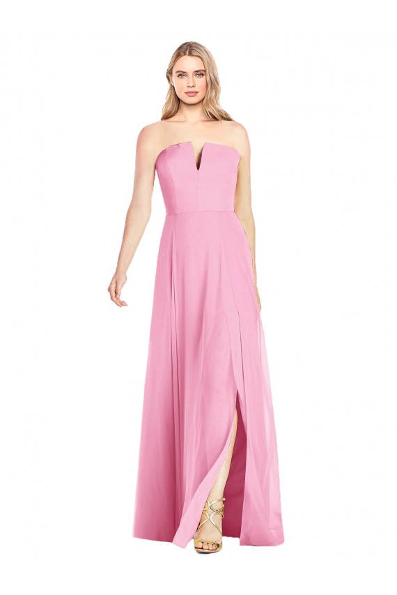 Vendeurs de Rose vif Trompette Col V Sans bretelle Mousseline Longue Robes demoiselle d'honneur